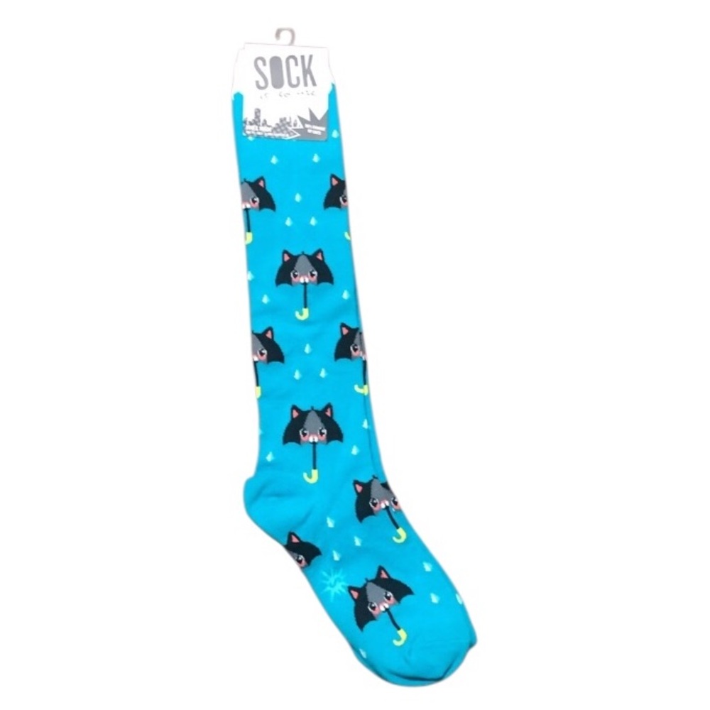 NWT Sock it To Me 50% Chance of Cats It’s Raining Cats Knee High Socks Blue